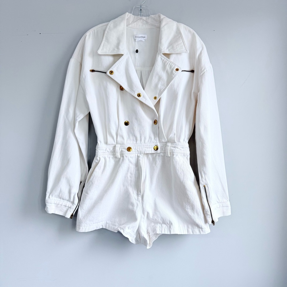 Lovers + Friends FRANKIE ROMPER M Bone White Denim Playsuit with Gold Accents - Picture 5 of 16